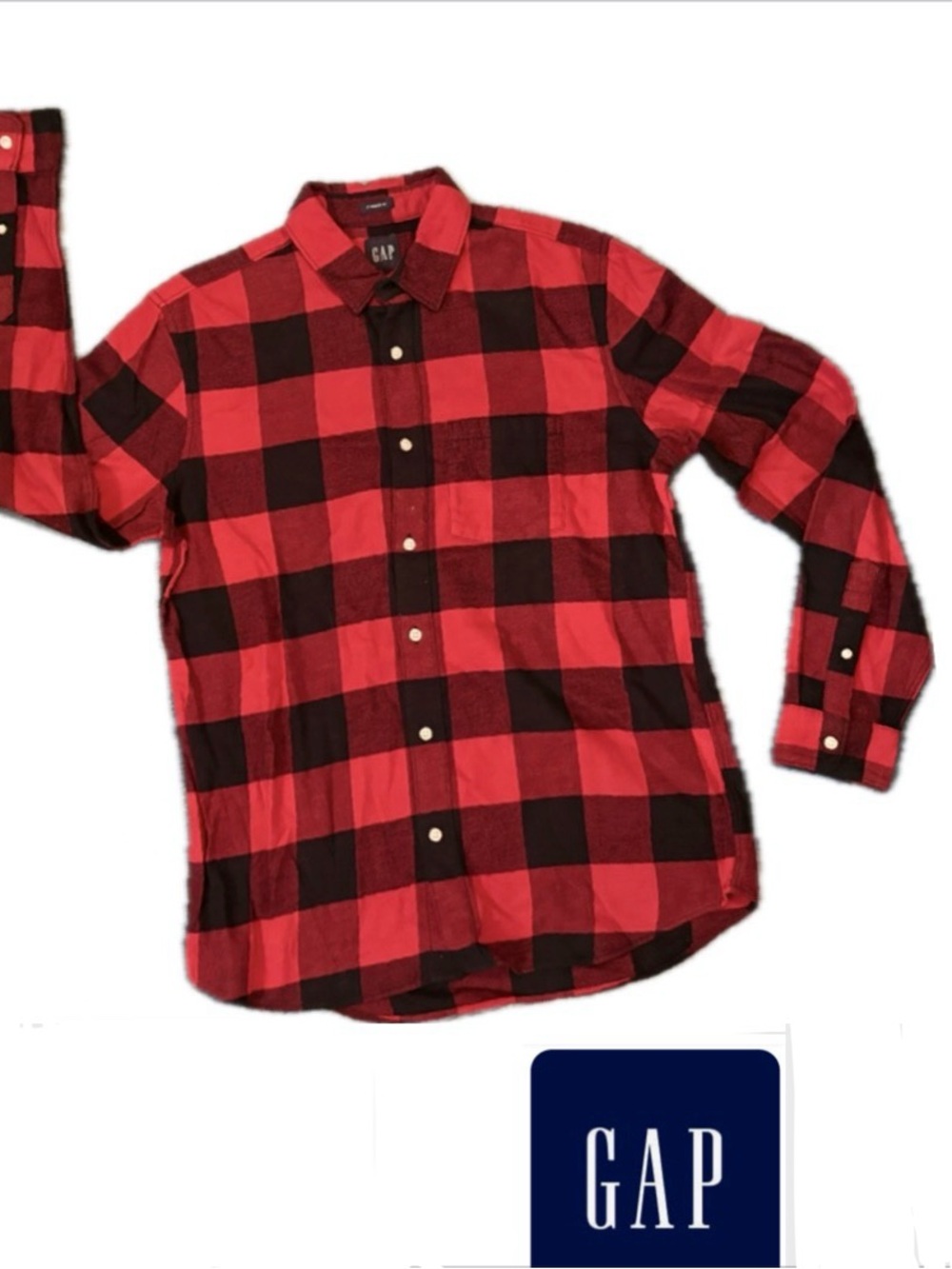 GAP Red and Black Buffalo Plaid Button-Down Shirt
